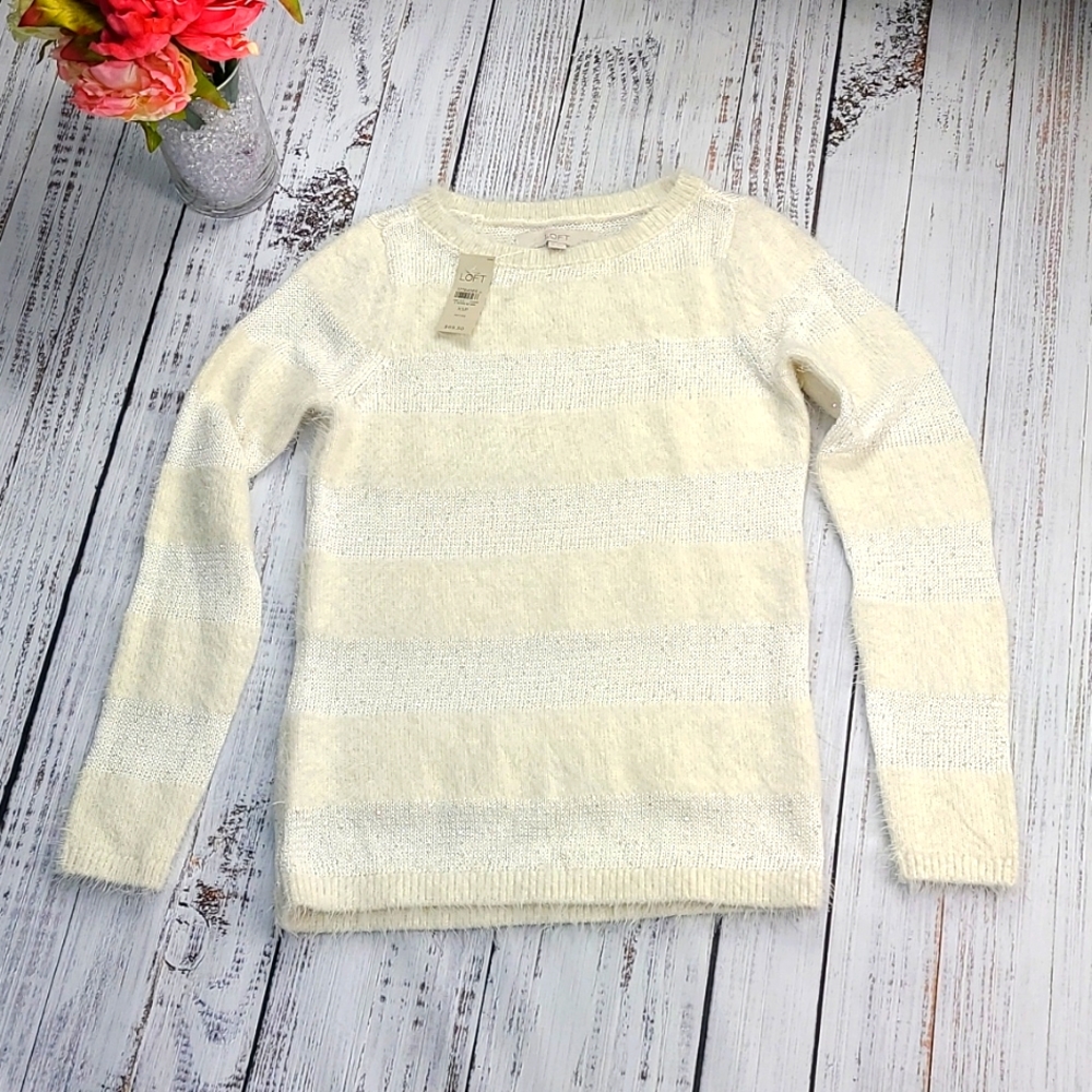 Loft Dressy Striped Textured Knit Sweater, Sz. XS PETITE